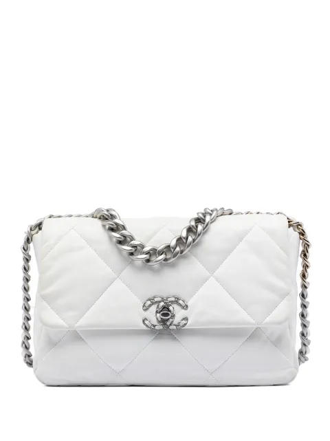CHANEL Pre-Owned 2021-2025 Large Lambskin 19 Flap satchel White 63RM9HYE8PPKFBK1