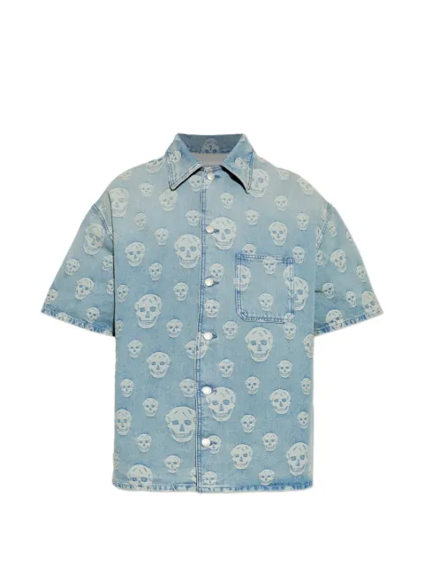 Alexander McQueen skull-jacquard short-sleeve shirt Blue 866422QYABY
