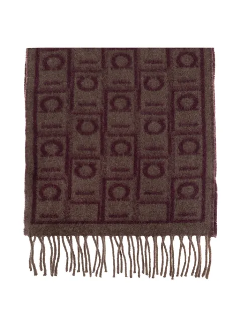 Ferragamo Gancini-pattern fringed scarf Brown 779246