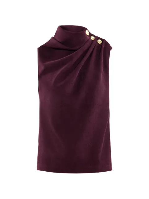Saiid Kobeisy button-embellished pleated top Purple RTWFW25TP06