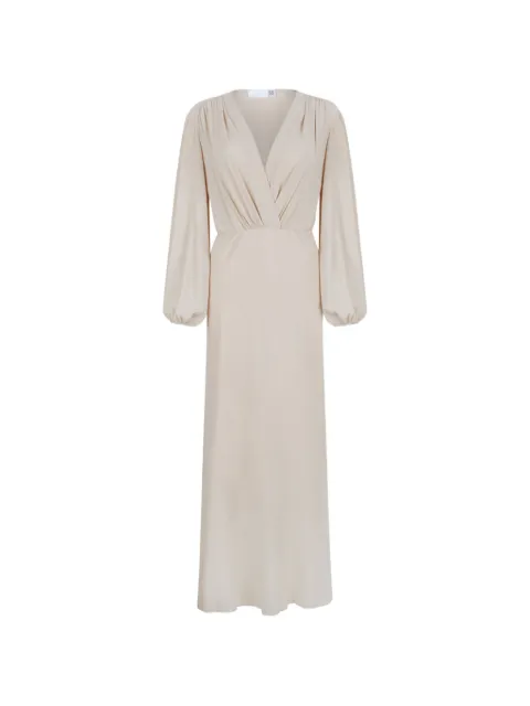 Douuod gathered-detail long-sleeve maxi dress Neutrals CARMIGNANODD11