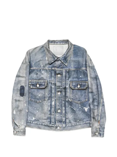 Junya Watanabe MAN distressed paint-splatter denim jacket Black WQJ92210013