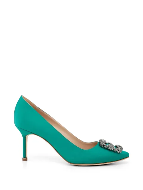 Manolo Blahnik Hangisi 70 crystal-buckle pumps Green 9XX0662