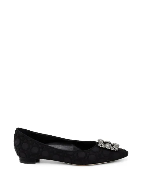 Manolo Blahnik Hangisi Flat crystal-buckle ballet flats Black 3253146