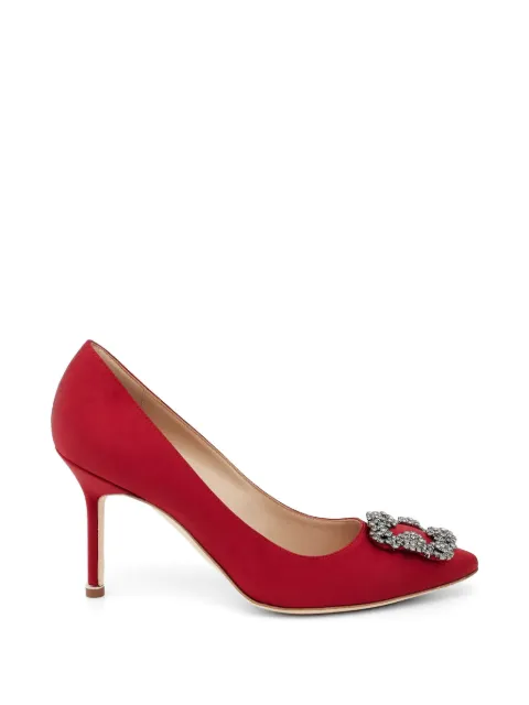 Manolo Blahnik Hangisi 90 crystal-buckle pumps Red 9XX0663