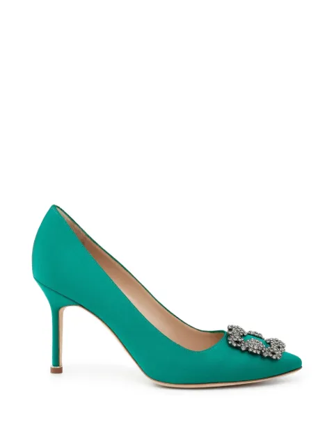 Manolo Blahnik Hangisi 90 crystal-buckle pumps Green 9XX0663