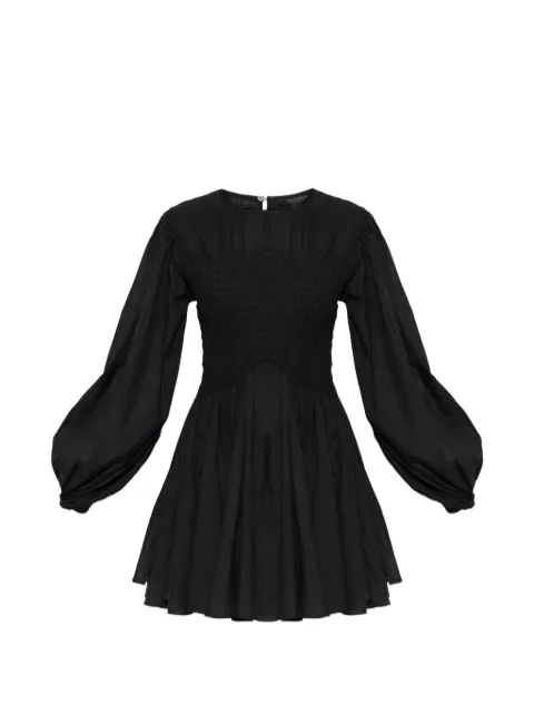 AllSaints Chia Smocked puff-sleeve cotton mini dress Black W014DE
