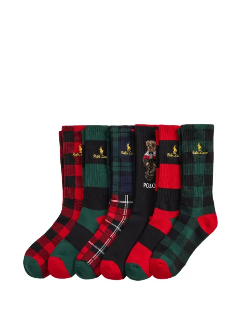 Polo Ralph Lauren Polo Bear check-pattern cotton socks (set of six) Red 449P22353001