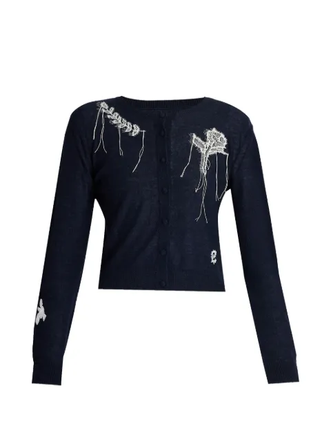 ERDEM lace-appliqué fine-knit cardigan Blue PF26KT5730204012