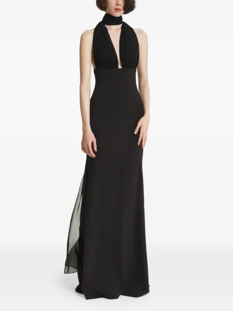 2310 STUDIO halterneck draped-panel maxi dress Black FF89