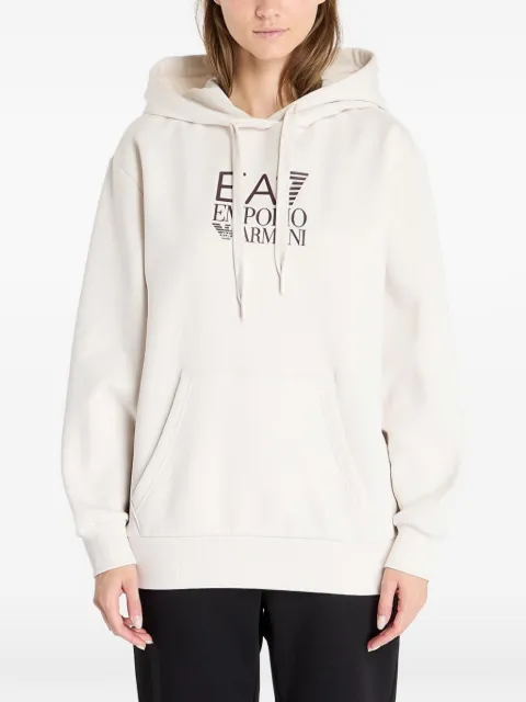 Ea7 Emporio Armani logo-print drawstring cotton hoodie Neutrals 6DTM14TJZUZ1120