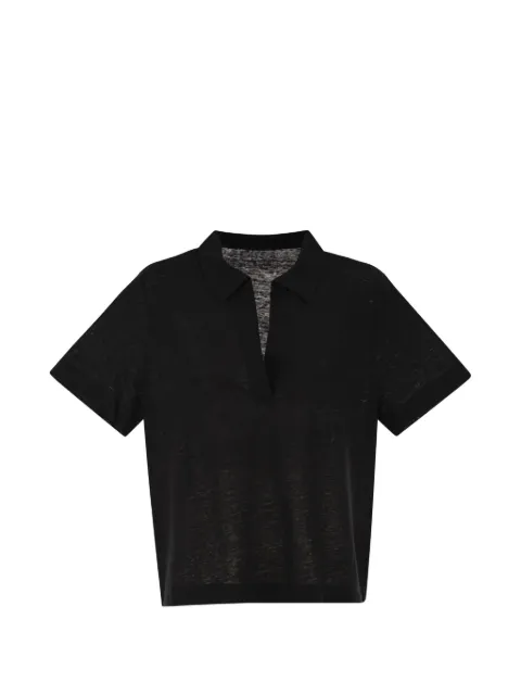 Majestic Filatures cropped V-neck polo shirt Black E26M011FPO051002