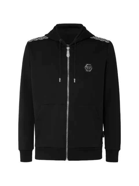 Philipp Plein monogram-print zip-up hoodie Black FLNNMJB1949PTO002N