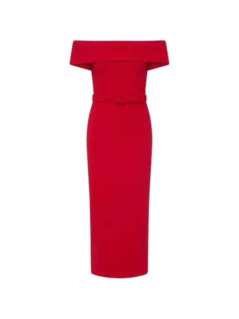 Rebecca Vallance Precious belted off-the-shoulder midi dress Red 26021659