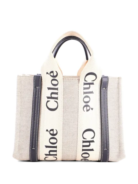 Chloé Pre-Owned Woody Canvas with Leather Small tote bag Blue HU1O6Y1UESHYDZVH