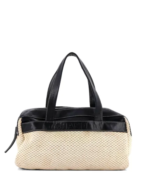 CHANEL Pre-Owned Lax Bowler Bag Leather and Woven Fabric handbag Black TH15SWIUINJOWCM9