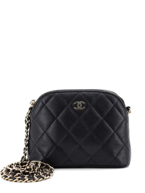 CHANEL Pre-Owned CC Dome Zip Clutch with Chain Quilted Caviar Mini crossbody bag Black 3GRZ6X6ZHCXJV8ND