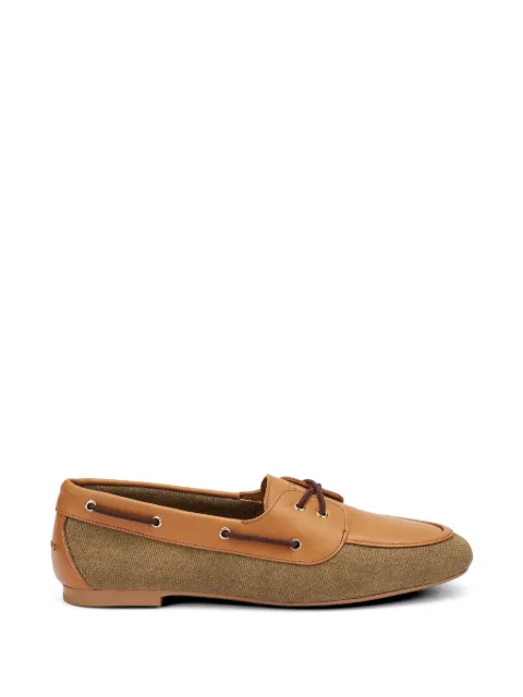 FRAU Bi-material flat panelled boat loafers Green 69K8
