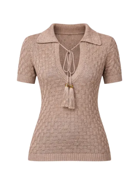 Elisabetta Franchi basket-weave tassel-detail polo shirt Neutrals MK12T62E2