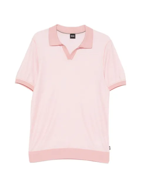 BOSS cotton-blend knit polo with horizontal stripe Pink 50560483
