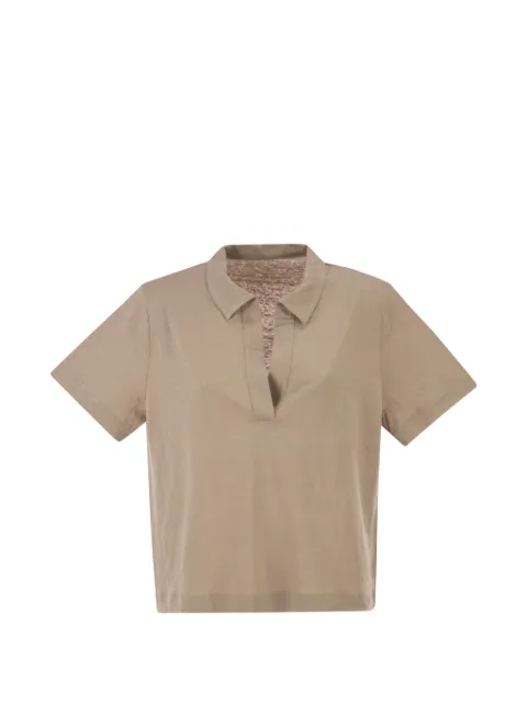 Majestic Filatures cropped V-neck polo shirt Neutrals E26M011FPO051683