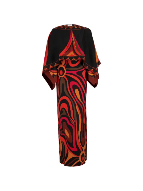 PUCCI Marmo print silk dress with cape Black 6HRI316H761