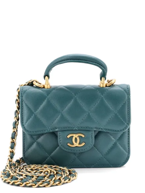 CHANEL Pre-Owned Top Handle Flap Coin Purse with Chain Quilted Lambskin crossbody bag Green MU2DX0WRW58CRIWP