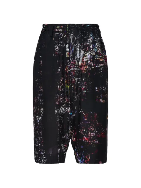 Yohji Yamamoto graphic-print cropped trousers Black HKP57446