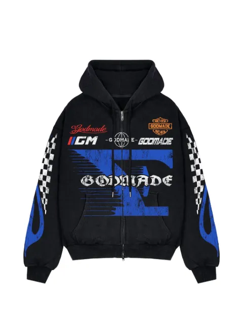 GODMADE graphic-print zip-up hoodie Black GMZH012874