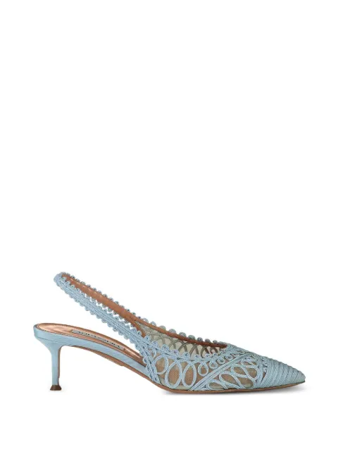 Aquazzura Kahlo crochet-knit slingback pumps Blue KHLMIDL0SUR906