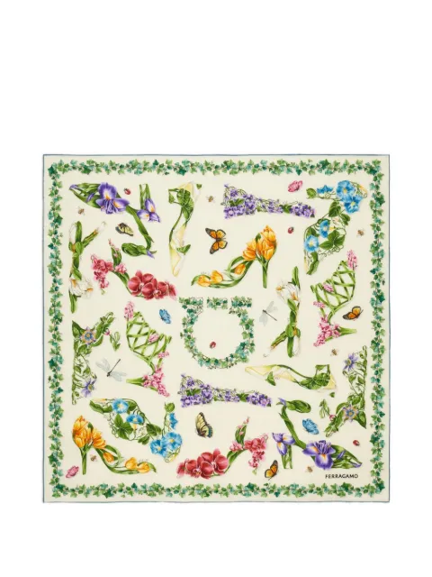 Ferragamo Eden shoes-print silk scarf Neutrals 795198