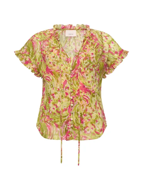 Cinq A Sept Daisy Swirl Jenise ruffled top Green ZW220912078ZPKAM