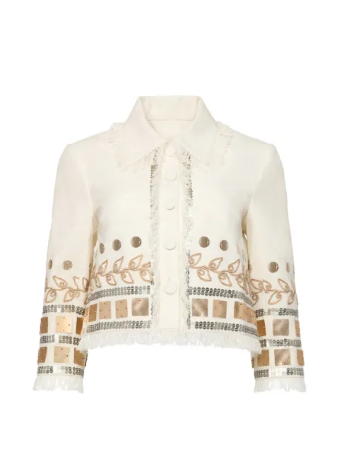 Cinq A Sept Nadia sequin-embellished fringed jacket Neutrals ZJ1007A11889ZIVO