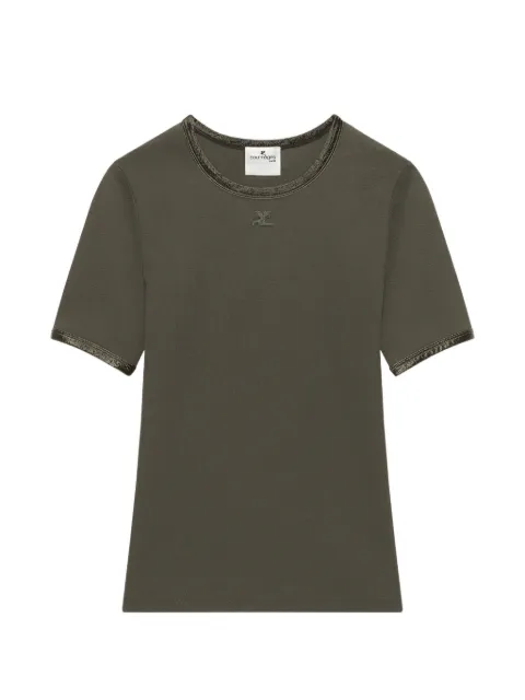 Courrèges vinyl-trim logo-patch T-shirt Green 526JTS017JS0311