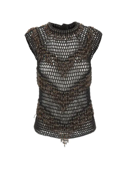 Bless Amaranto bead-embellished crochet top Black SBS6AMARANTOBLK