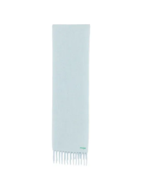 Maje logo-embroidered fringed scarf Blue MFABO00607