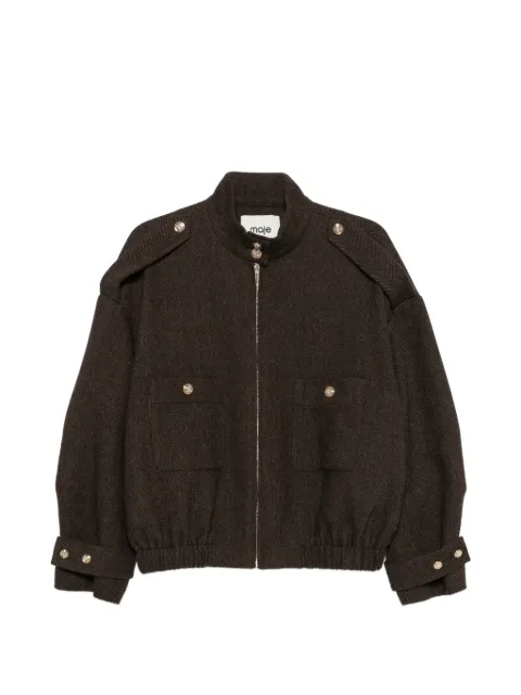 Maje herringbone-pattern stand-up collar jacket Brown MFPBL00857