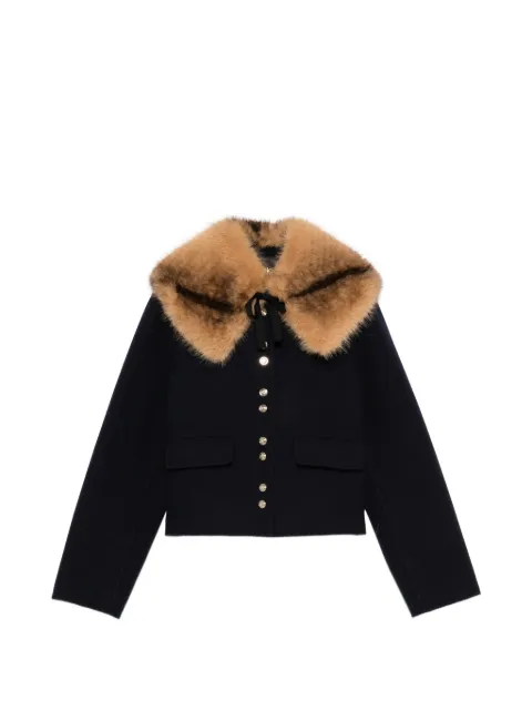Maje faux-fur collar button-down coat Blue MFPOU01494