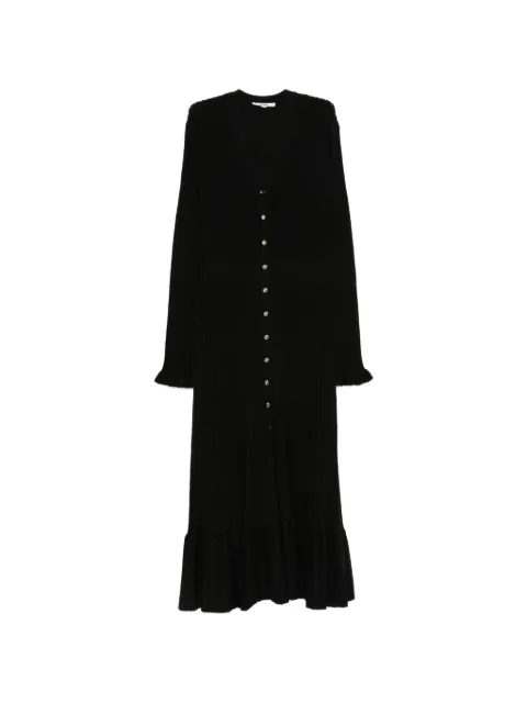 Maje ribbed-knit ruffled-trim midi dress Black MFPRO05091
