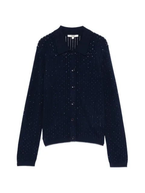 Maje pointelle-knit rhinestone-embellished cardigan Blue MFPCA00733
