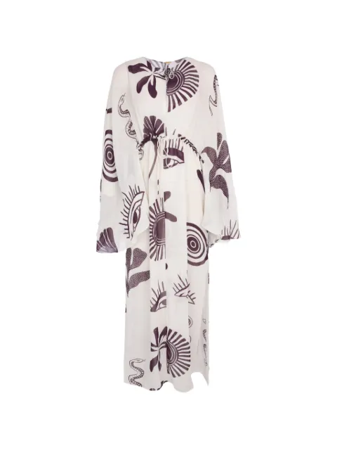 Cala de la Cruz graphic-print flared-sleeve kaftan White 25A027