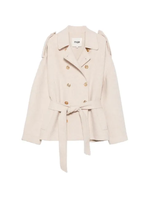 Maje Germain double-breasted belted coat Neutrals MFPOU01479