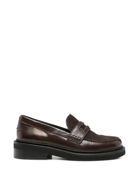 Maje logo-plaque panelled loafers Brown MFACH00934