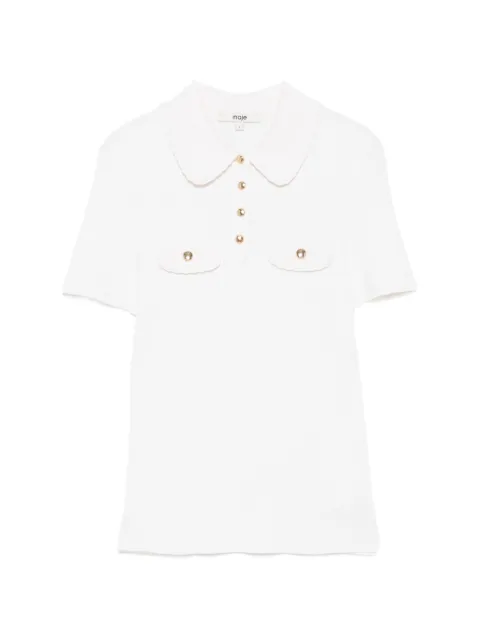 Maje ribbed-knit short-sleeve polo top Neutrals MFPPU01048
