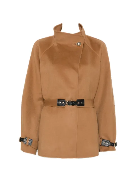 Maje belted funnel-neck coat Brown MFPOU01509