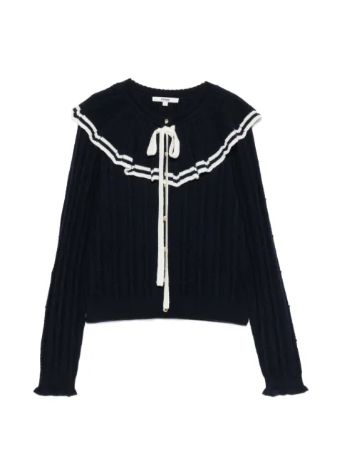Maje ruffled-collar cable-knit cardigan Blue MFPCA00773