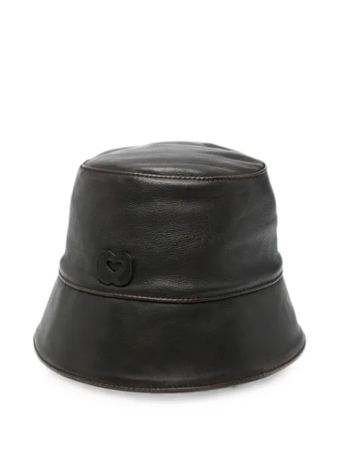 Maje logo-patch leather bucket hat Brown MFABO00608