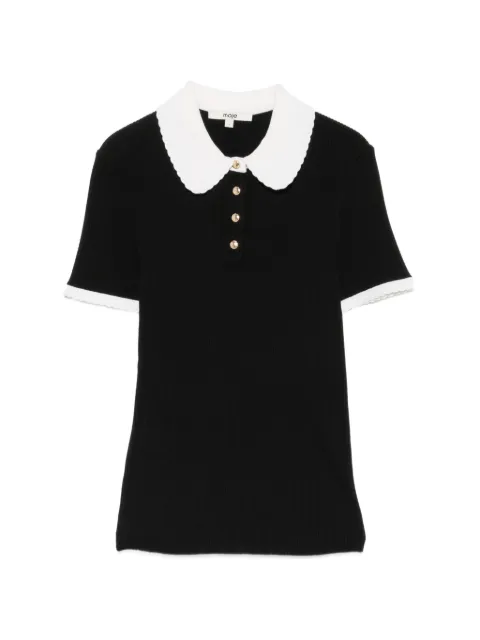 Maje contrast-collar ribbed polo top Black MFPPU01049