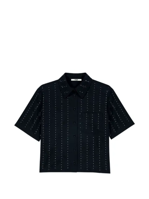 Maje cropped rhinestone cotton shirt Black MFPCM00796
