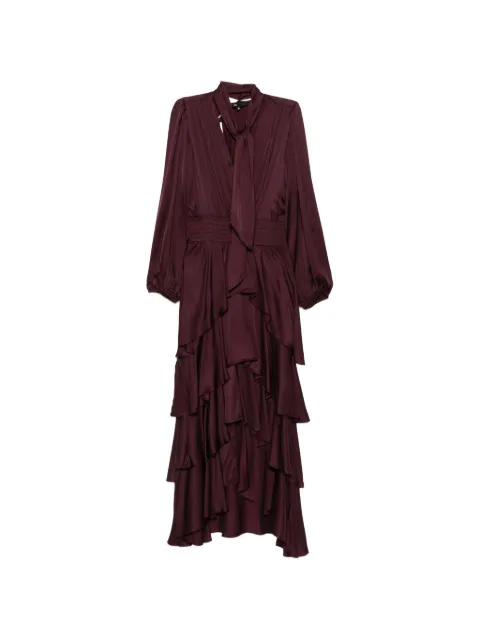 Maje pussy-bow tiered asymmetric dress Red MFPRO04999